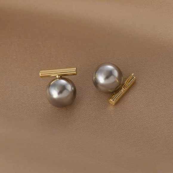 1pair Copper Imitation Pearl Grey Color Women's Light Luxury Elegant Versatile - Picture 8 of 13